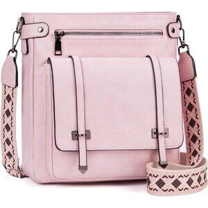 Women’s Pink Leather Multi-Pocket Travel Purse Crossbody Bag